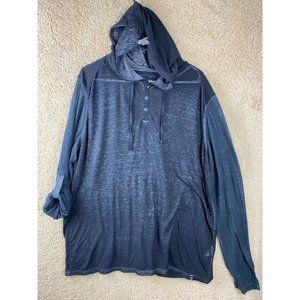 Surplus Women's Sz XL Long Roll Tab Sleeve Heather Black Sheer Hooded T-Shirt